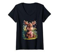 Mujer Alce Hombres Mujer Boba Tea Kawaii Bubble Tea Moose Camiseta Cuello V