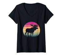 Mujer Alce Latido del corazón para los Amantes de los Alces Reno Cornamenta Camiseta Cuello V