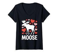 Mujer Alce San Valentín Corazón Amor Vida Silvestre Animal Naturaleza Camiseta Cuello V