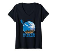 Mujer Alce Vintage de Alaska del Parque Nacional Denali Camiseta Cuello V