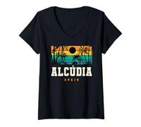 Mujer Alcudia España Mallorca Playa Sunset Design Camiseta Cuello V