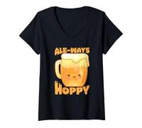 Mujer Ale-Ways Hoppy Kawaii - Taza de Cerveza Camiseta Cuello V
