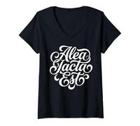 Mujer Alea Iacta EST Cita Latina Estudiante de Historia Romana Camiseta Cuello V