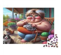 Mujer Alegre tejiendo Puzzles 1000 Piezas Papel Reciclado para Adultos Puzzle para Adultos Imposible difícil desafiante Excelente Idea de Regalo para Hombres y Mujeres 70x50cm/1000pcs