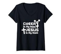 Mujer Alegría En Mis Venas Jesús En Mi Corazón Christian Cheerleader Camiseta Cuello V