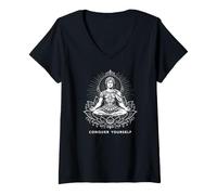 Mujer Alejandro Magno en Zen Lotus Posición Conquista a ti Mismo Camiseta Cuello V
