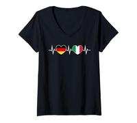 Mujer Alemania Italia Amor Dos Corazones Latido Germano-Italiano Camiseta Cuello V