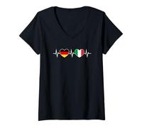 Mujer Alemania Italia Amor Dos Corazones Latido Germano-Italiano Camiseta Cuello V