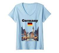 Mujer Alemania Viaje Souvenir Navidad Mercado Amante Bandera Alemana Camiseta Cuello V