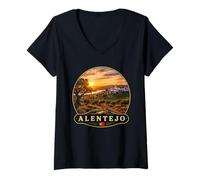 Mujer Alentejo Portugal Vintage Viajes Puesta de Sol Vistas Camiseta Cuello V