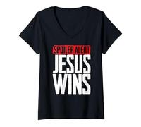 Mujer Alerta de spoiler, Jesús gana un regalo religioso cristiano de la Biblia Camiseta Cuello V