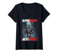 Mujer Alfa Sangre Lobo Corazón Gracioso Alfa Lobo Camiseta Cuello V