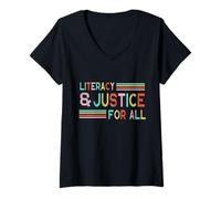 Mujer Alfabetización y Justicia para Todos Camiseta Cuello V