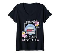 Mujer Alfabetización y Justicia para Todos Camiseta Cuello V