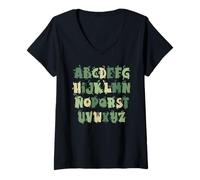 Mujer Alfabeto En Español Profesor Abecedario Con Letras De Hojas Camiseta Cuello V