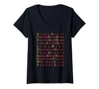 Mujer Alfabeto Fonético Internacional Aviación y Código Militar Camiseta Cuello V