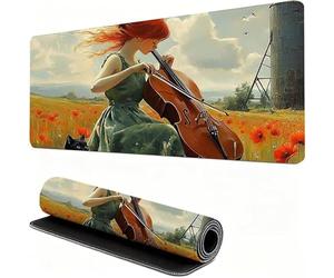 Mujer Alfombrilla Ratón XXL 30x25 cm Mouse Pad Grande Gaming Violonchelo Alfombrilla Escritorio Antideslizante, Protector de Mesa para Ordenador y Teclado, Alfombrilla Gamer con Bordes Cosidos W6-193