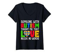 Mujer Alguien con Autismo me enseñó Que el Amor no Necesita Palabras Camiseta Cuello V