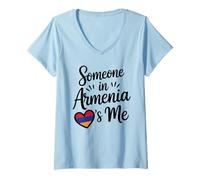 Mujer Alguien En Armenia Me Ama Corazón Bandera Amor Camiseta Cuello V