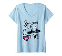 Mujer Alguien En Camboya Me Ama La Bandera del Corazón Camiseta Cuello V