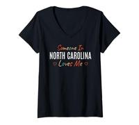 Mujer Alguien en Carolina del Norte me ama América EE.UU. Vintage Camiseta Cuello V