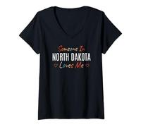 Mujer Alguien en Dakota del Norte me ama América EE.UU. Vintage Camiseta Cuello V