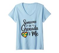 Mujer Alguien En Granada Me Ama Corazón Bandera del Caribe Camiseta Cuello V