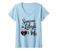 Mujer Alguien En Libia Me Ama Corazón De Bandera Libia Camiseta Cuello V