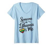 Mujer Alguien En Lituania Me Ama Cita del Corazón De La Bandera Camiseta Cuello V