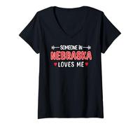 Mujer Alguien en Nebraska me ama American Patriotic Camiseta Cuello V