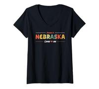 Mujer Alguien en Nebraska Me ama American USA Retro Camiseta Cuello V