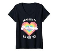 Mujer Alguien en Portugal me ama Orgulloso Portugués Portugal Camiseta Cuello V