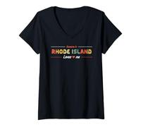Mujer Alguien en Rhode Island me ama American USA Retro Camiseta Cuello V