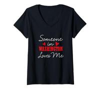 Mujer Alguien en Washington me ama Relación Pareja Camiseta Cuello V