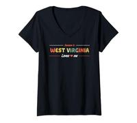 Mujer Alguien en West Virginia Me ama American USA Retro Camiseta Cuello V