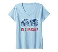 Mujer ¿Alguien Puede Poner a una Mujer a Cargo el 4 de Julio Feminista Camiseta Cuello V