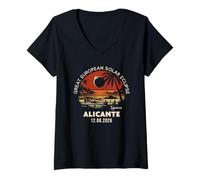 Mujer Alicante, España Gran Eclipse Solar Europeo 2026 Camiseta Cuello V