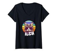 Mujer ALICIA - Bonito nombre de niña con un gato genial Camiseta Cuello V