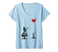 Mujer Alicia en el País de Las Maravillas Globo Conejo Fantasía Camiseta Cuello V, Azul Bebé, XL