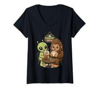 Mujer Alien & Bigfoot Coffee Friends Cosmic Brew es Divertida Camiseta Cuello V