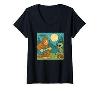 Mujer Alien & Bigfoot, para niños | Amantes de la Guitarra y Guitarra Camiseta Cuello V