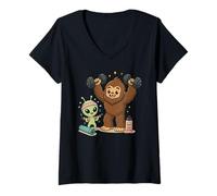 Mujer Alien Bigfoot Stay Weird Funny Workout Friends Camiseta Cuello V