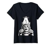 Mujer Alien Cat Selfie UFO Gifts Men Women Graphic Tees Funny Cat Camiseta Cuello V