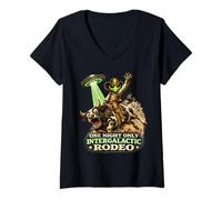 Mujer Alien Cowboy Bull Riding Rodeo OVNI Western Sci-Fi Funny Camiseta Cuello V
