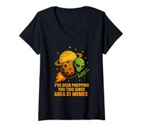 Mujer Alien en asteroide interestelar para UFO & Área 51 Amante de los Memes Camiseta Cuello V