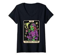 Mujer Alien Fumar Marihuana Tarot 420 Cosmic Tripper Cannabis Camiseta Cuello V