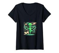 Mujer Alien Haciendo un Yoga - Yoga Pose - Espacio - Plancton Camiseta Cuello V
