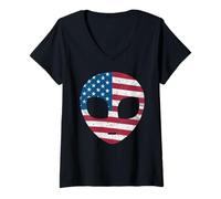 Mujer Alien Head Bandera Americana Patriótica - I Love USA America Fan Camiseta Cuello V