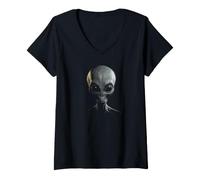 Mujer Alien Head UFO Extraterrestrial Space Design Camiseta Cuello V
