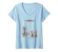 Mujer Alien OVNI Gato secuestro Desierto Paisaje Escena Camiseta Cuello V